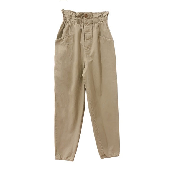 100% Cotton High Waisted Paper Bag Pants - Picture 1 of 2
